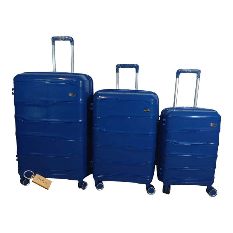 Smte - Elite New Dec Hard Outer Shell Luggage With Smte Bag Tag - 3 Piece - Ocean Blue with keychain