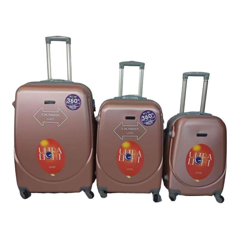 SMTE 3 Piece Hard Outer Shell Luggage Set - Pink with keychain