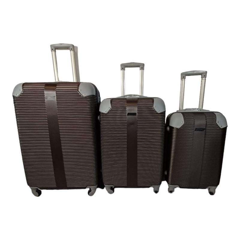 Smte - 3 Piece Hard Outer Shell Luggage Set-Brown with keychain