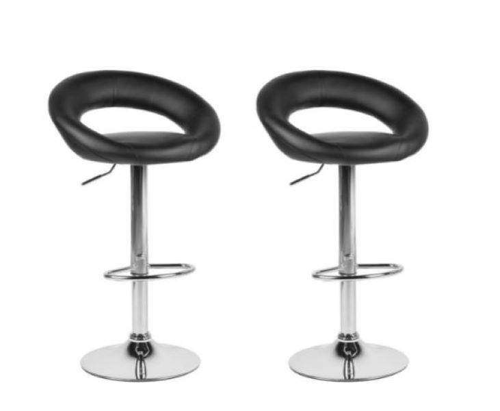 SMTE Set of 2 Faux Leather Swivel Bar Stools Black with keychain