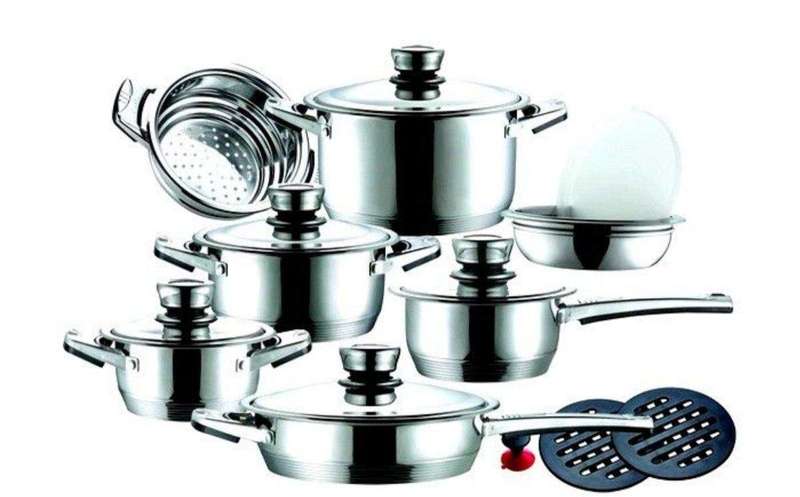 SMTE Quality Premium 16 Piece Cookware Set- Steel with keychain
