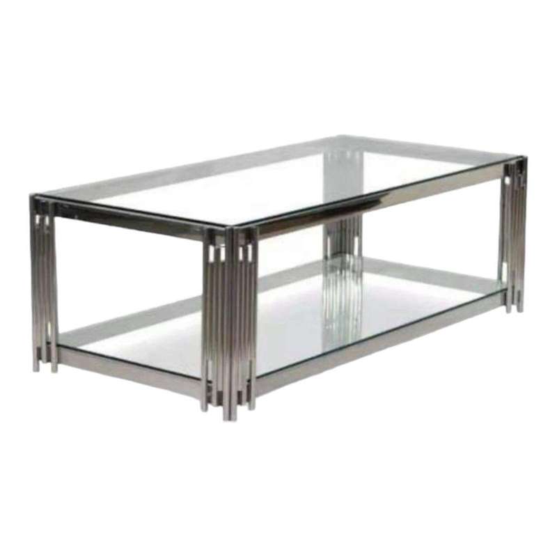 SMTE Coffee Table - Rectangular Clear Tempered Glass Top with keychain
