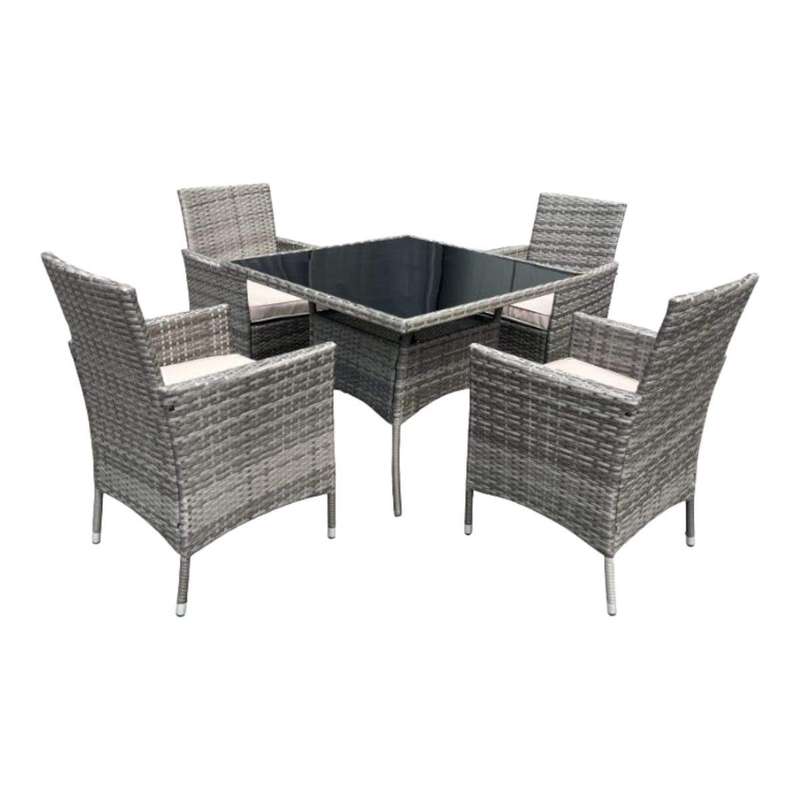 Smte -Contour Outdoor 4 Piece Rattan Patio Furniture Set - Grey with keychain