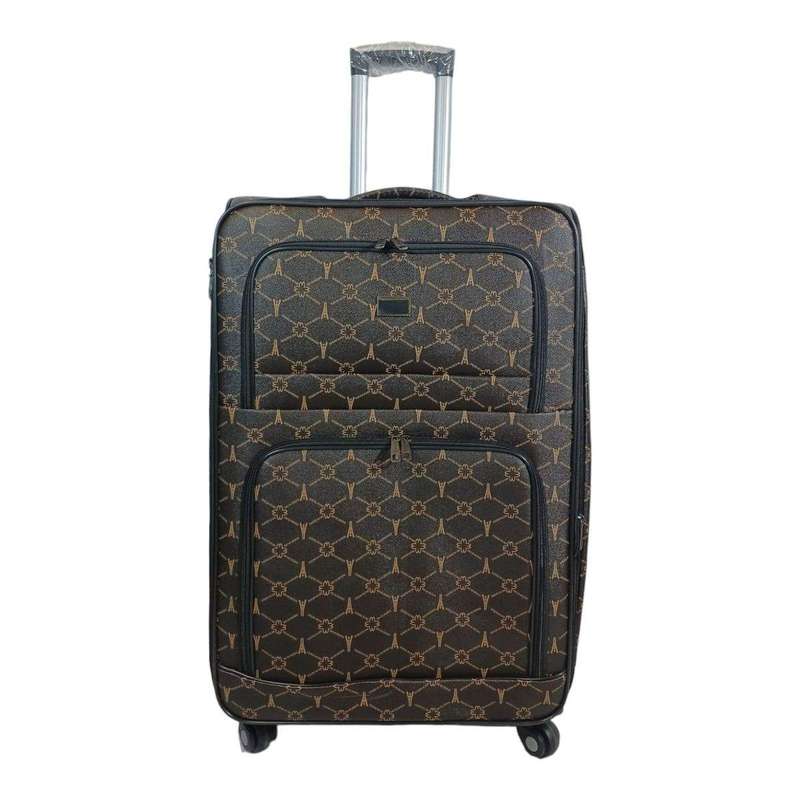 SMTE Trolley 1-Piece Travel Luggage Spinner - Fabric- Brown - 22 cm with keychain