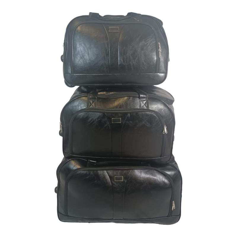 SMTE 3 Piece Travel Duffel Bag PU Leather Overnight Weekender Bag with keychain