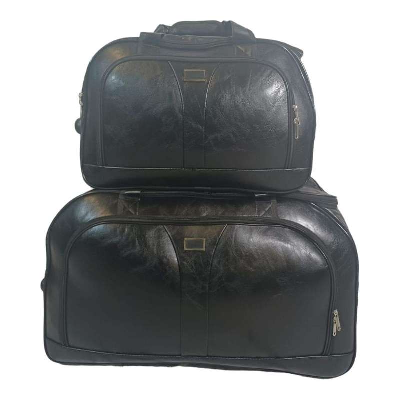 SMTE 2 Piece Travel Duffel Bag PU Leather Overnight Weekender Bag with keychain