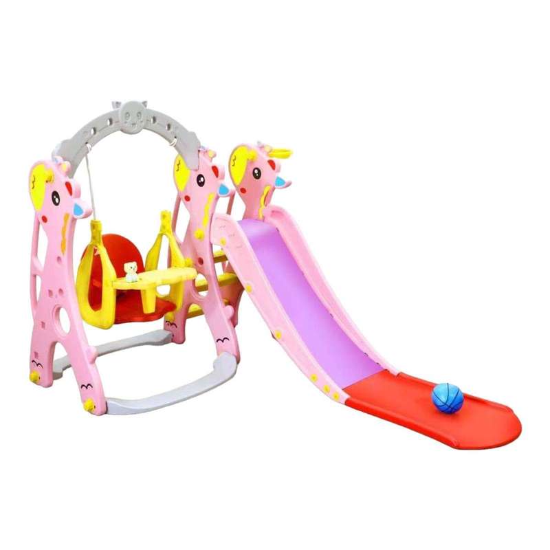 SMTE 3-in-1 Swing and Slide Set for Kids - Freestanding Climber Set - Pink with keychain