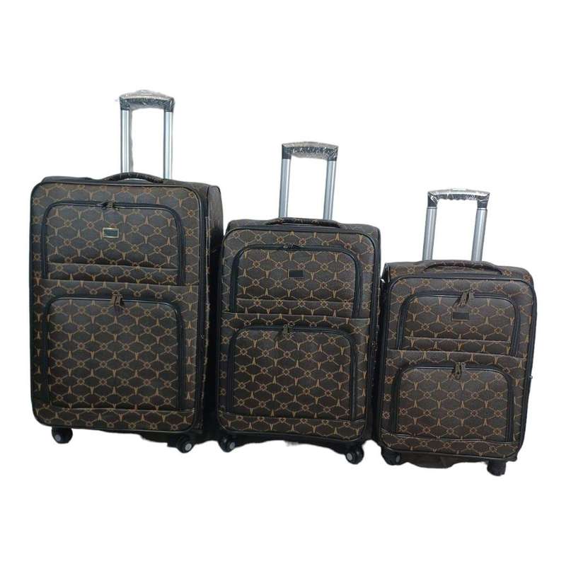 SMTE 3 Piece Travel luggage Spinner- Fabric - Brown with keychain