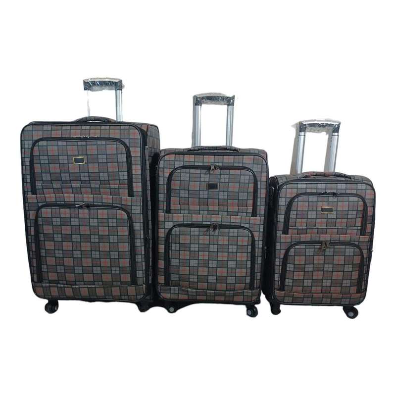 SMTE 3 Piece Travel luggage Spinner- Fabric - Grey with keychain