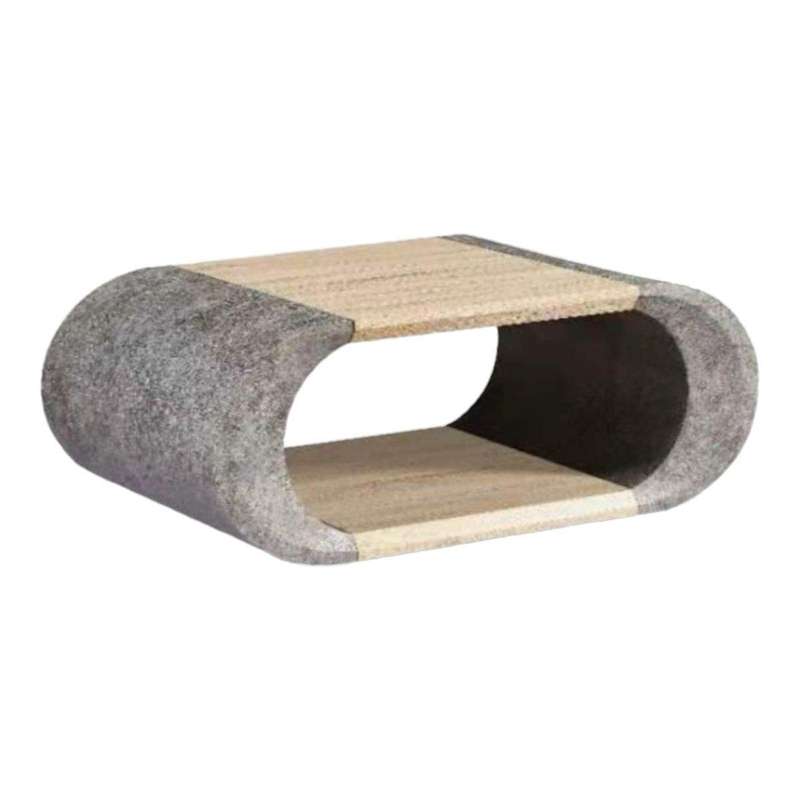SMTE Oval Shape Coffee Table - Cream And Grey with keychain