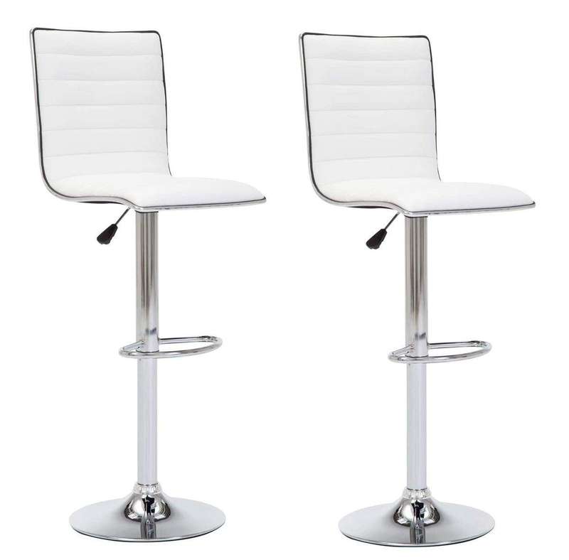 SMTE Bar / Kitchen Counter Stools with Chrome Base - Set of 2 - White Colour with keychain