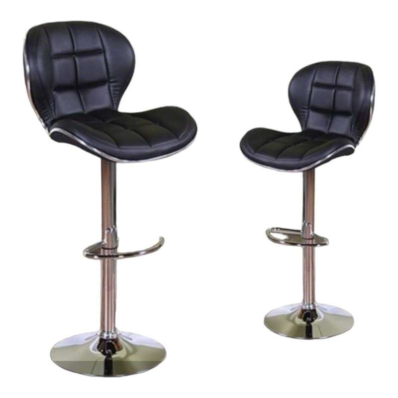 Smte - Modern PU Leather Adjustable Swivel Bar Stool - Set of 2-Black with keychain