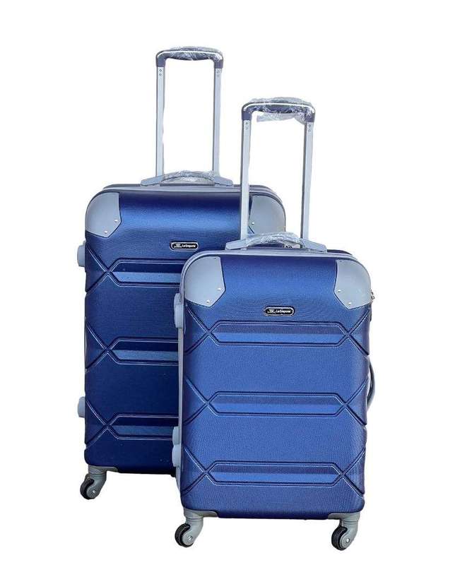 SMTE Le Emporer Lightweight 2 Piece Luggage Set - Suitcase with Corner Protectors - Navy Blue wit...