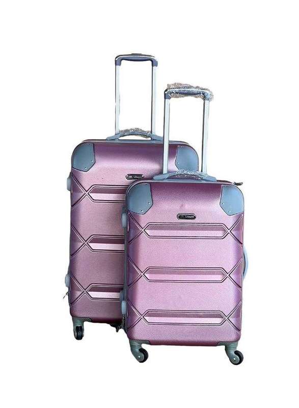 SMTE Le Emporer Lightweight 2 Piece Luggage Set - Suitcase with Corner Protectors - Silver Pink w...