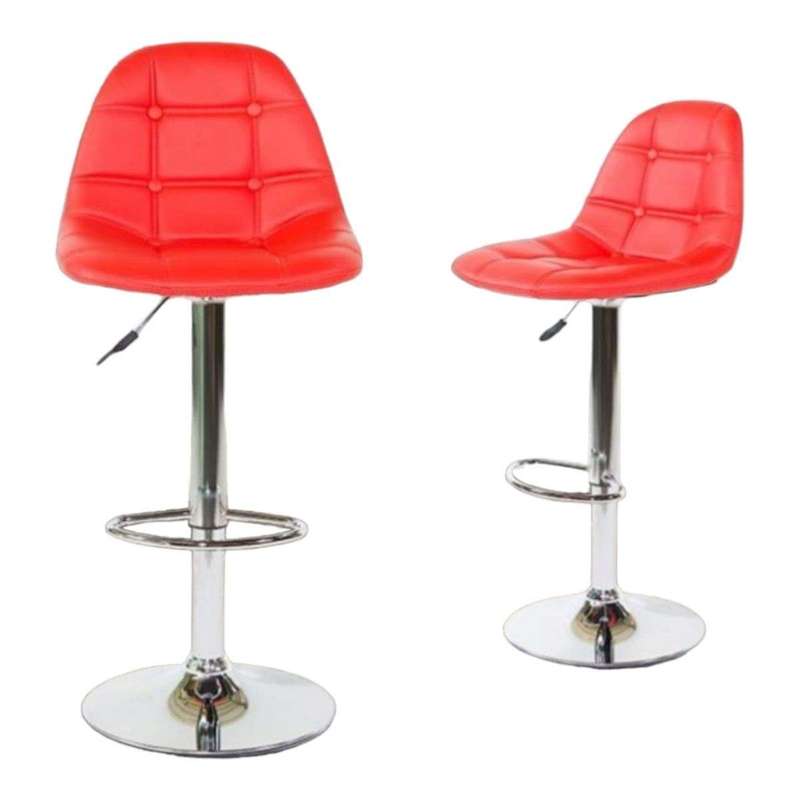 Smte - Faux Leather Barstool / Counter Stool Set of 2 - Red with keychain