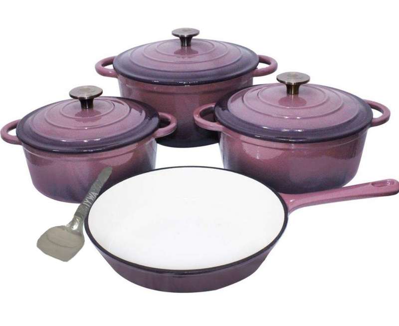SMTE Quality Cast Iron Cookware Set & Complementary IYWA Serving Spoon - Violet with keychain