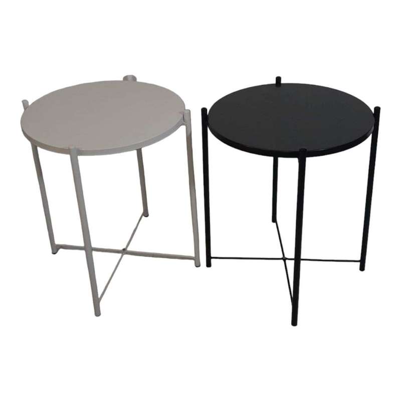 SMTE- Round Occasional Coffee Table Set of 2 - White And Black with keychain