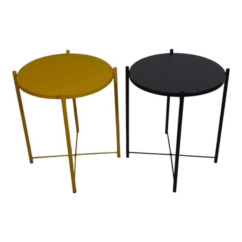 SMTE- Round Occasional Coffee Table Set of 2 - Yellow And Black with keychain