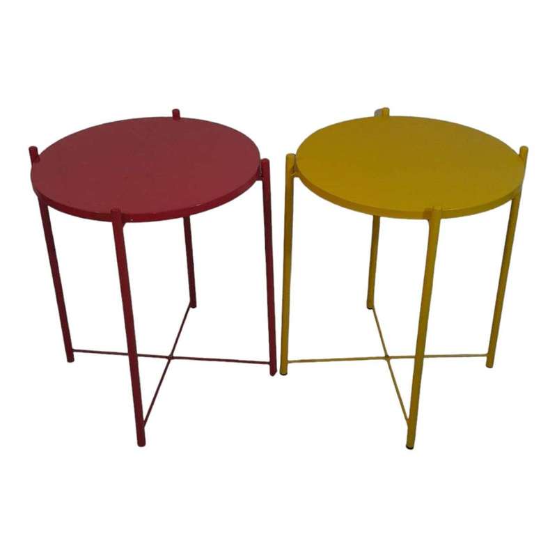 SMTE- Round Occasional Coffee Table Set of 2-Red And Yellow with keychain