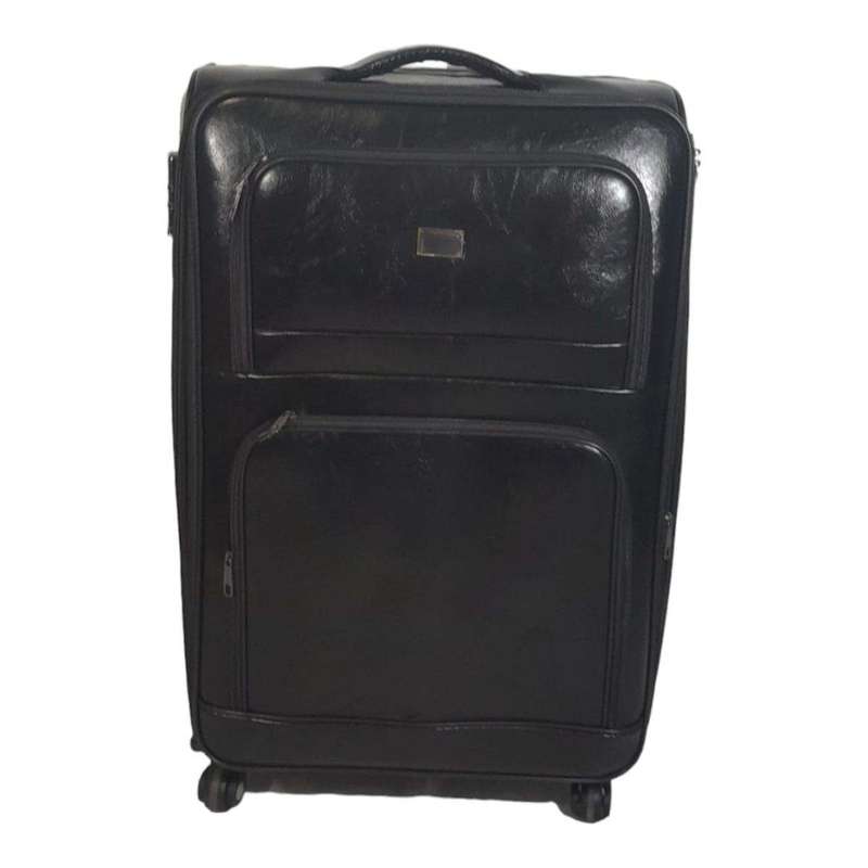 SMTE - Stylish Luggage Bag Set of 1 PU Leather Travel Suitcase - Black - 55 cm with keychain