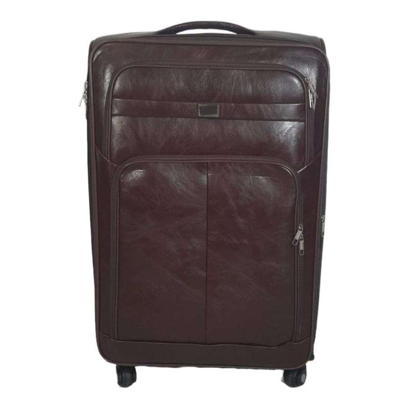 SMTE - Stylish Luggage Bag Set of 1 PU Leather Travel Suitcase - Dark Brown - 75 cm with keychain
