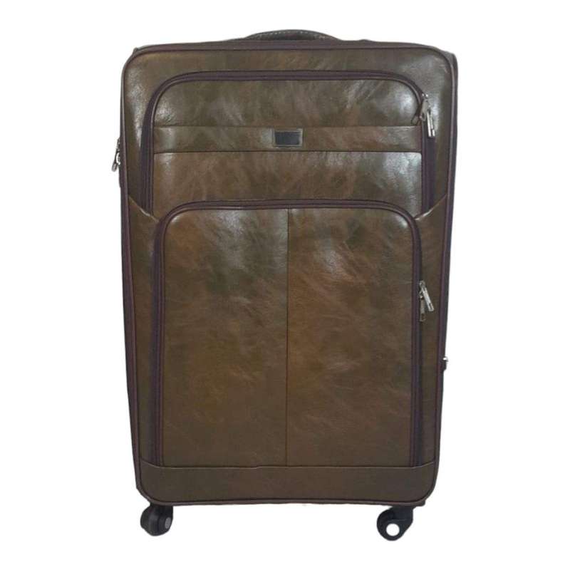 SMTE - Stylish Luggage 1PC PU Leather Travel Suitcase - Chocolate Brown - 75 cm with keychain