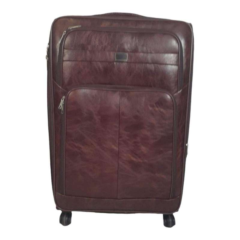 SMTE - Stylish Luggage Bag Set of 1 PU Leather Travel Suitcase - Red Brown - 75 cm with keychain