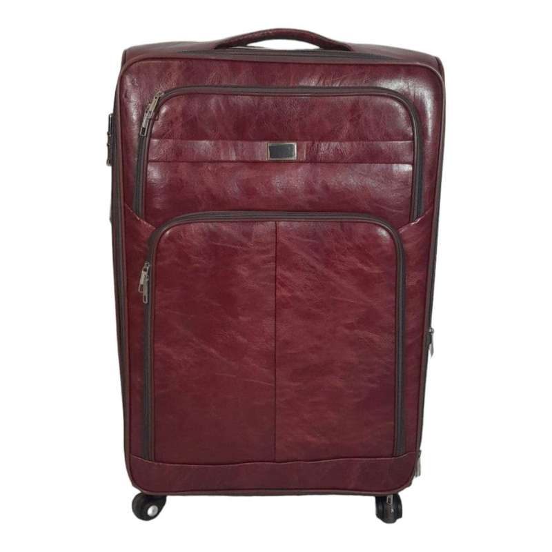 SMTE - Stylish Luggage Bag Set of 1 PU Leather Travel Suitcase - Red - 75 cm with keychain