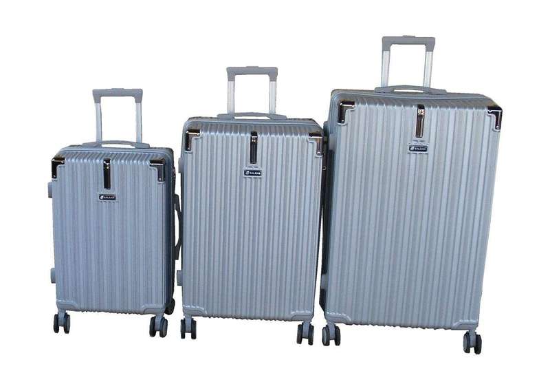 SMTE 3-Piece ABS Hard Shell Luggage Set-Spinner Wheels, Silver-Small, Medium & Large with keychain