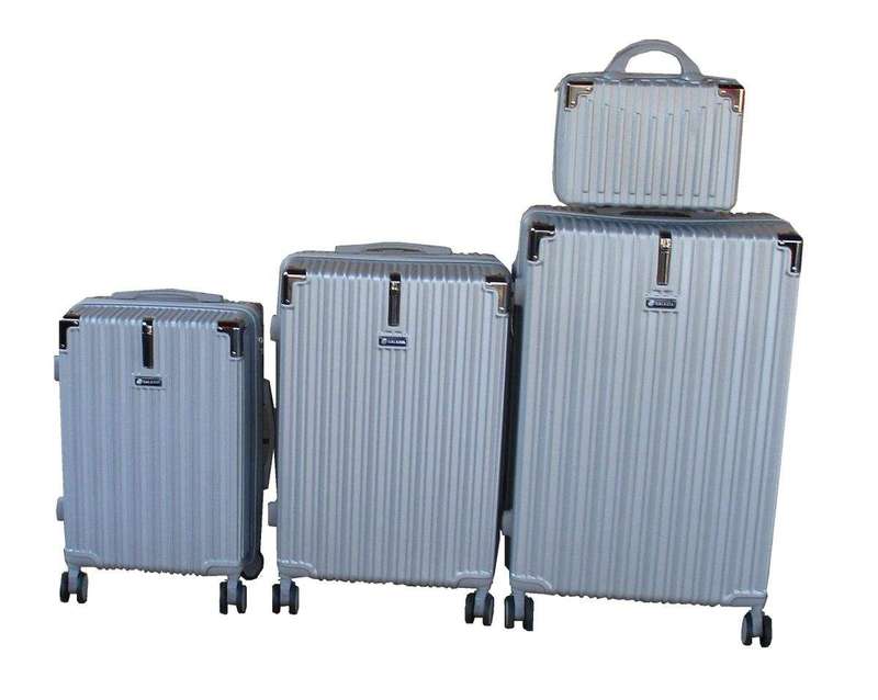 SMTE Galaxia 4-Piece ABS Luggage Set - Lightweight Silver Hard-Shell Suitcases with keychain