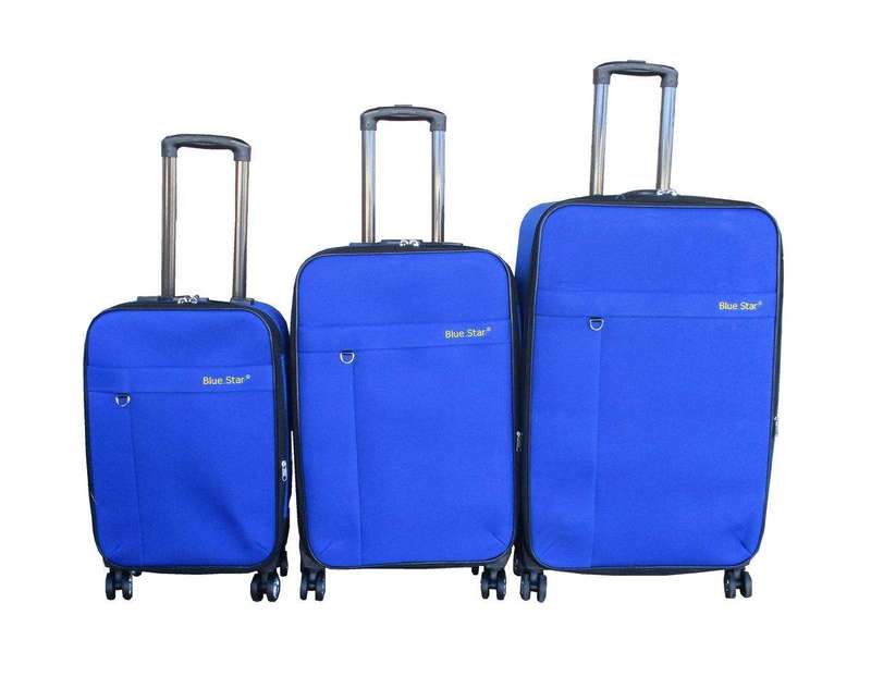SMTE Blue Star - 3-Piece Bright Blue Spinner Luggage Set with Telescopic Handles with keychain