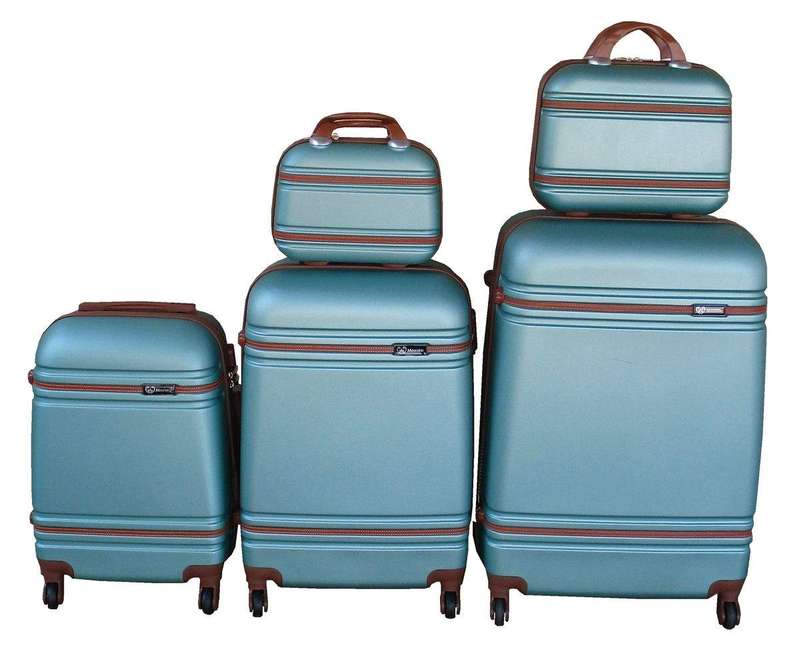 SMTE Light Blue & Brown 5-Piece ABS HardShell Trolley Luggage Set-Spinner Wheels with keychain