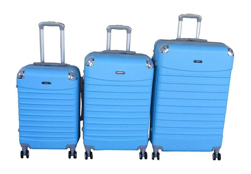 SMTE Sky Blue 3 Piece ABS Luggage Set-HardShell, Spinner Wheels&Telescoping Handle with keychain