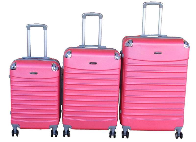 SMTE GAILY 3-Piece Pink ABS Hard-Shell Spinner Luggage Set with 4 Wheels & Lock with keychain