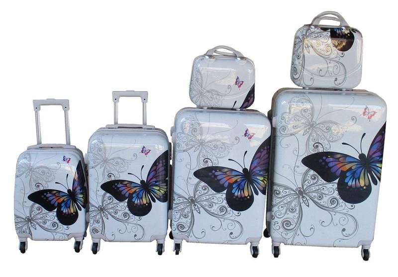 SMTE 6-Piece Hard-Sided Luggage Set - Colorful Butterfly Design & Spinner Wheels with keychain