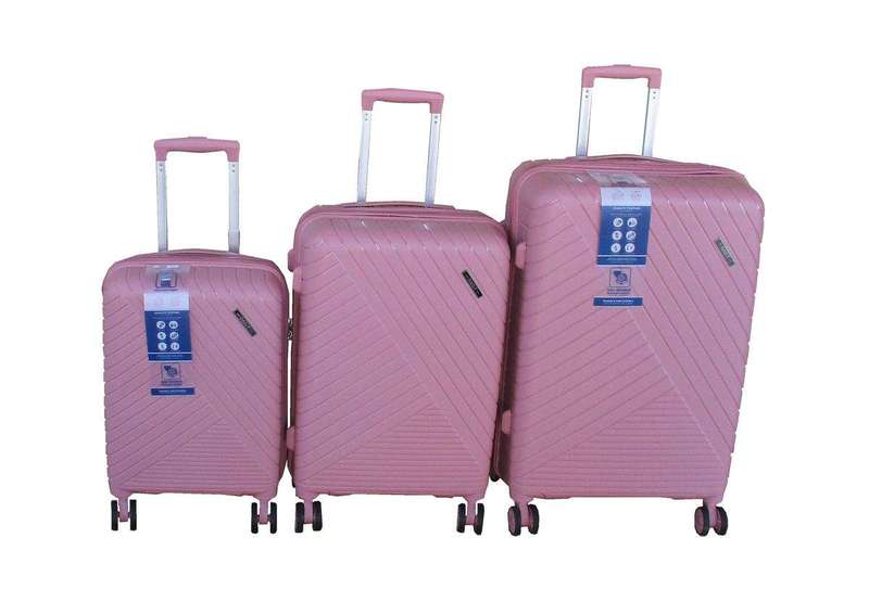SMTE Unbreakable 3 Piece Pink Hardshell Trolley Luggage Set Spinner & TSA Locks with keychain