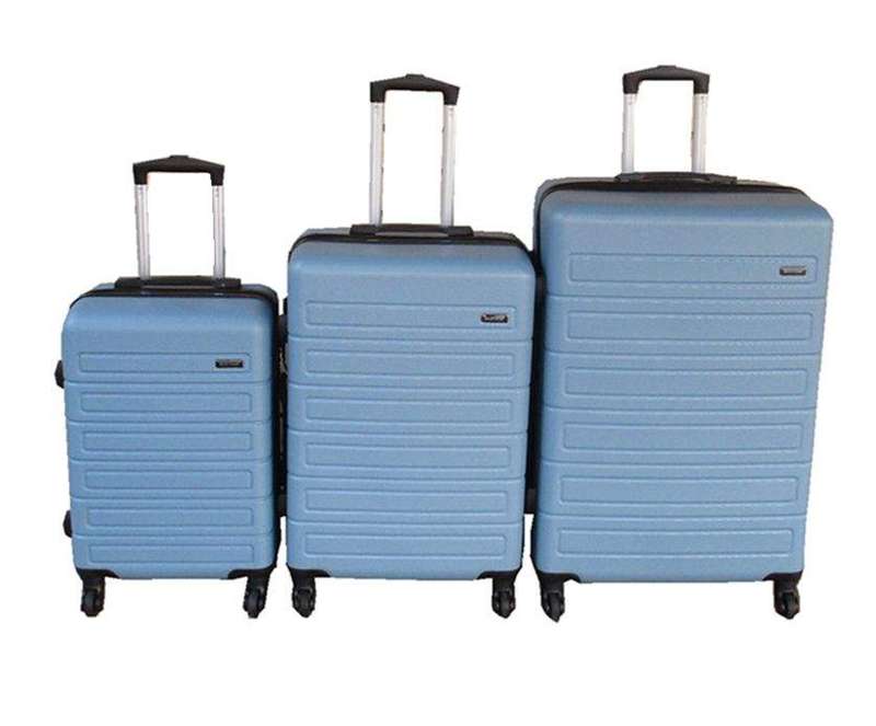 SMTE Light Blue ABS Luggage Set 3 Piece Hard Shell with Telescopic Handle with keychain