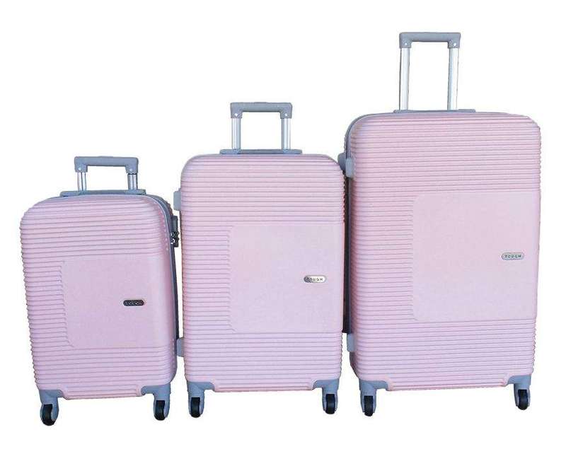 SMTE Light Pink ABS 3Piece Luggage Set Durable Stylish 360 Spinner Wheels with keychain