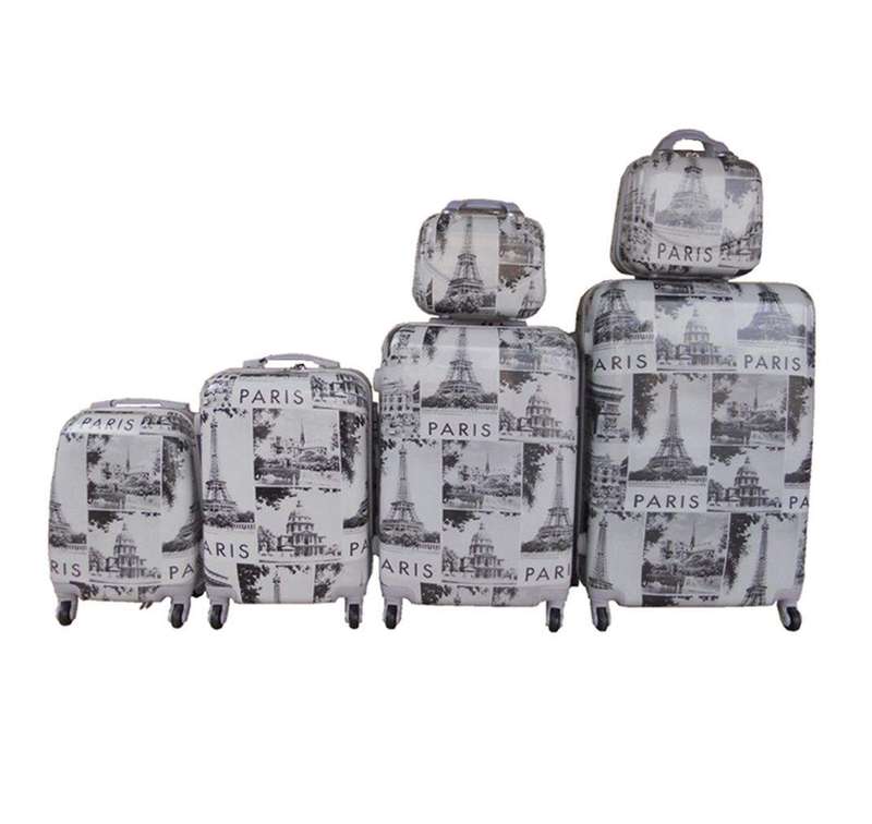 SMTE Luxury PC Travel Luggage 6 Piece - Pink - Black with keychain
