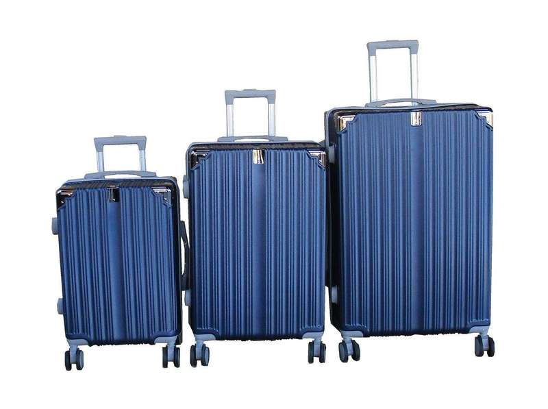 SMTE Navy 3 Piece ABS Hardshell Luggage Set with Spinner Wheels & Telescoping Handles with keychain