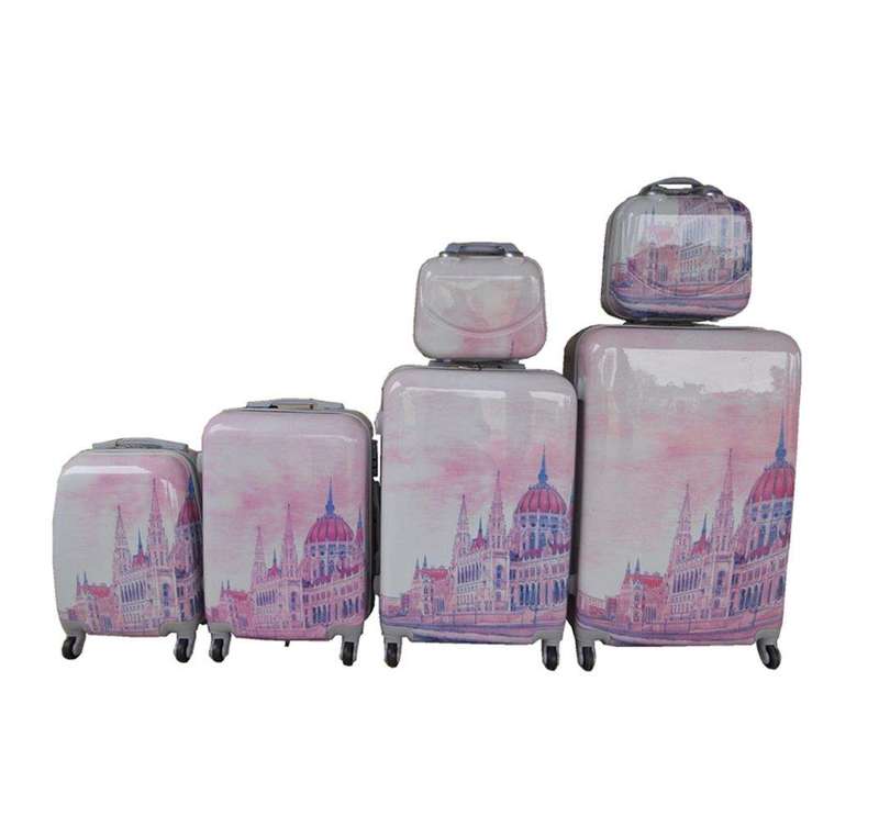 SMTE Luxury PC Travel Luggage 6 Piece - Pink - Pink with keychain