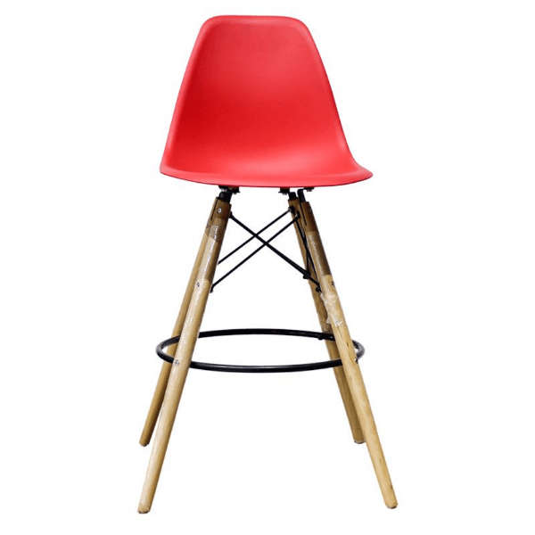SMTE Bar Stool With Wooden Leg - Red with keychain
