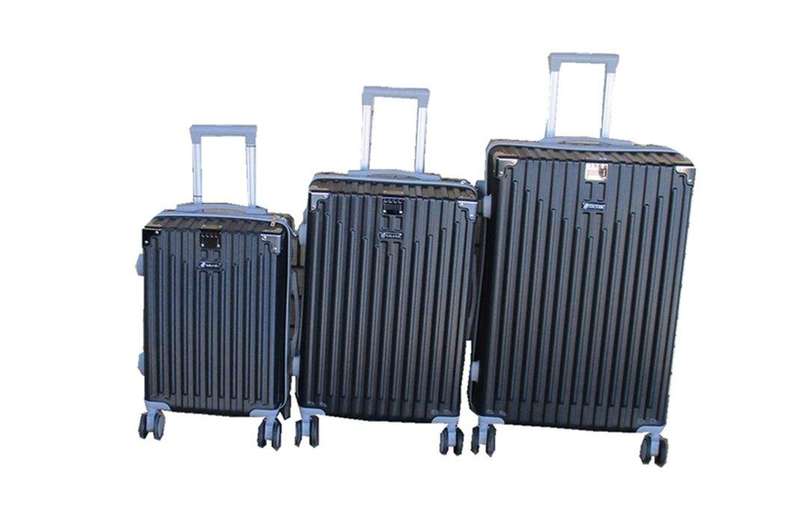 SMTE Galaxia 3 Piece Durable ABS Hardshell Trolley Luggage Set -Black with keychain