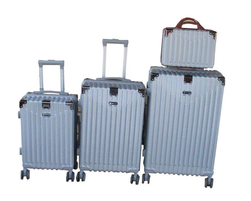 SMTE Silver Hard-Shell Luggage Set-ABS,Spinner Wheel, Telescoping Handle with keychain