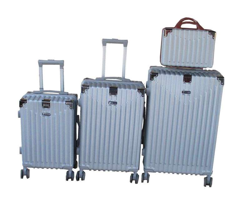 SMTE 4-Piece Silver ABS Luggage Set with Spinner Wheels & Vanity Case with keychain