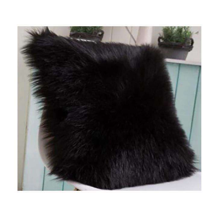 SMTE Faux Fur Square Cushion - Black with keychain