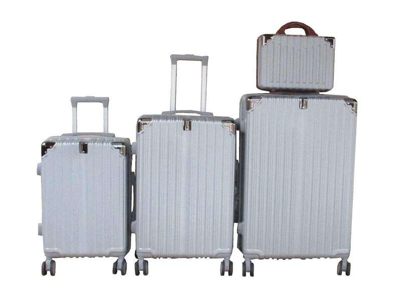 SMTE Silver 4-Piece ABS Luggage Set with Multi-Directional Spinner Wheels & Handles with keychain
