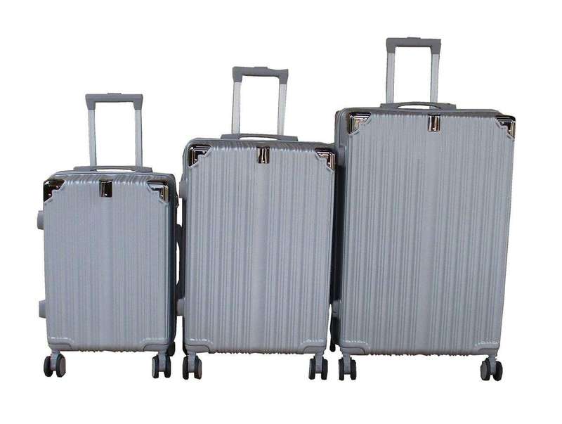 SMTE Silver 3 Piece ABS Luggage Set-Lightweight, Durable, Multi-Size Travel Suitcases with keychain