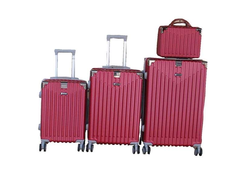 SMTE Red 4-Piece ABS Material Luggage Set with Spinner Wheels with keychain