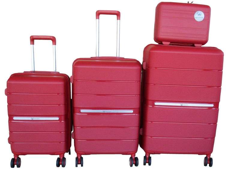 SMTE Durable Red PP Material Luggage Set with Spinner Wheels & Locks-4Pieces with keychain